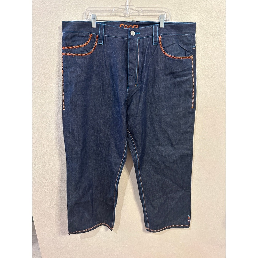 COOGI Denim Capri Jeans Embroidered Back Pockets Cropped Blue Orange